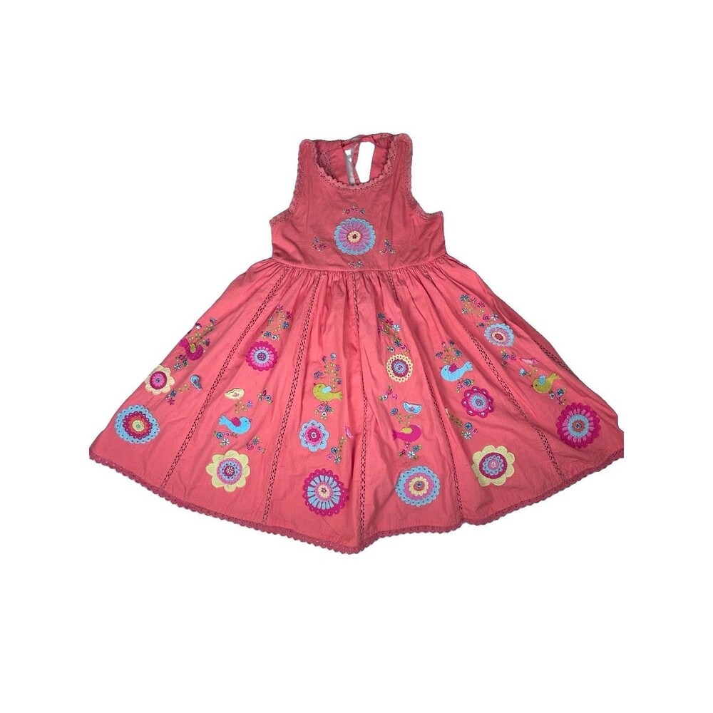 Cotton Kids Folk Embroidered Sundress hand-crafted decorated floral appliques Sz